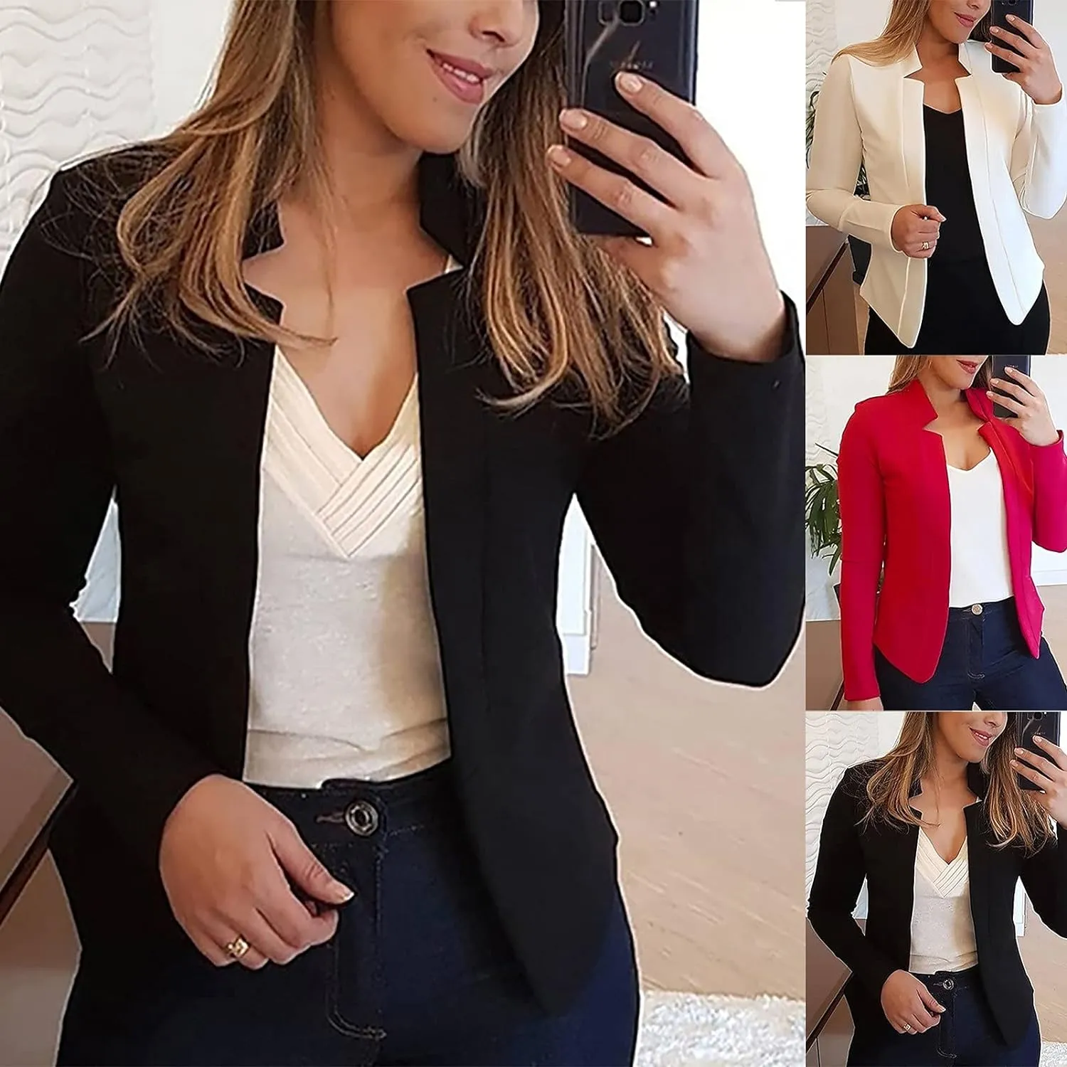 Women's Cropped Blazer Jacket Dressy Cardigan Lightweight Office Jacket Plus Size Open Front Suit Blazers Outerwear