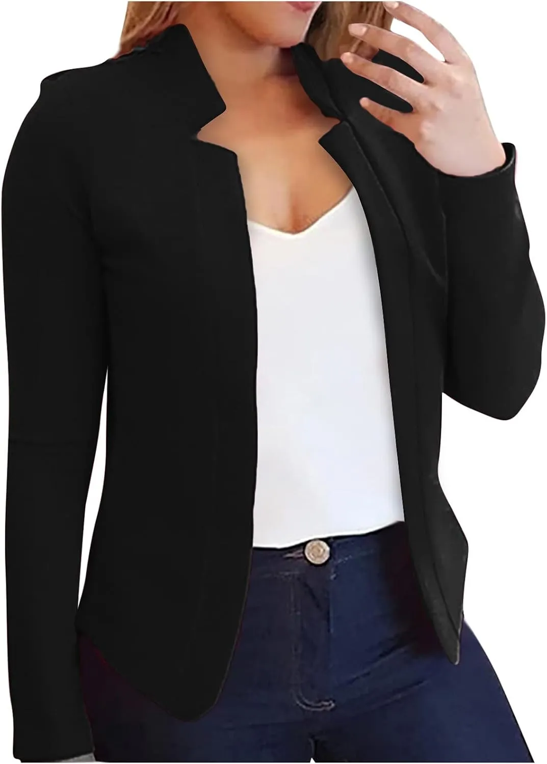 Women's Cropped Blazer Jacket Dressy Cardigan Lightweight Office Jacket Plus Size Open Front Suit Blazers Outerwear