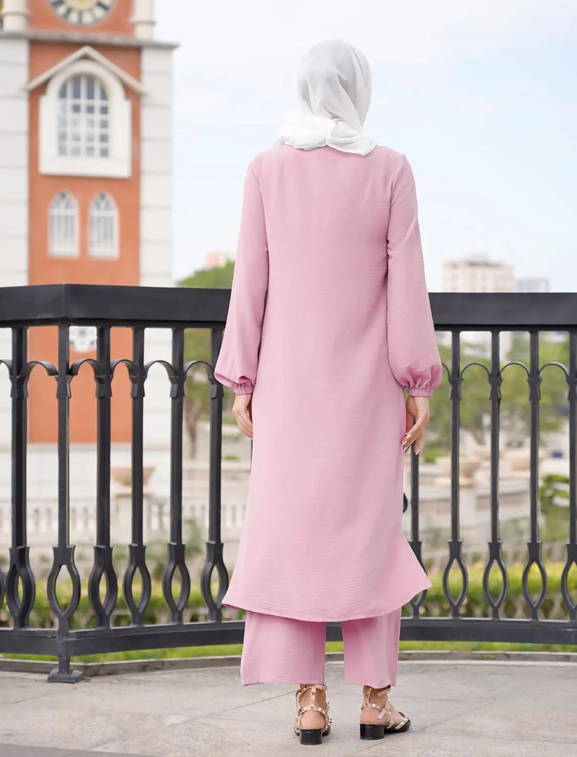 Women's Muslim 2 Pieces Sets Long Sleeve Button Down Shirt and Pants Abaya Casual Dress Dubai Outfits