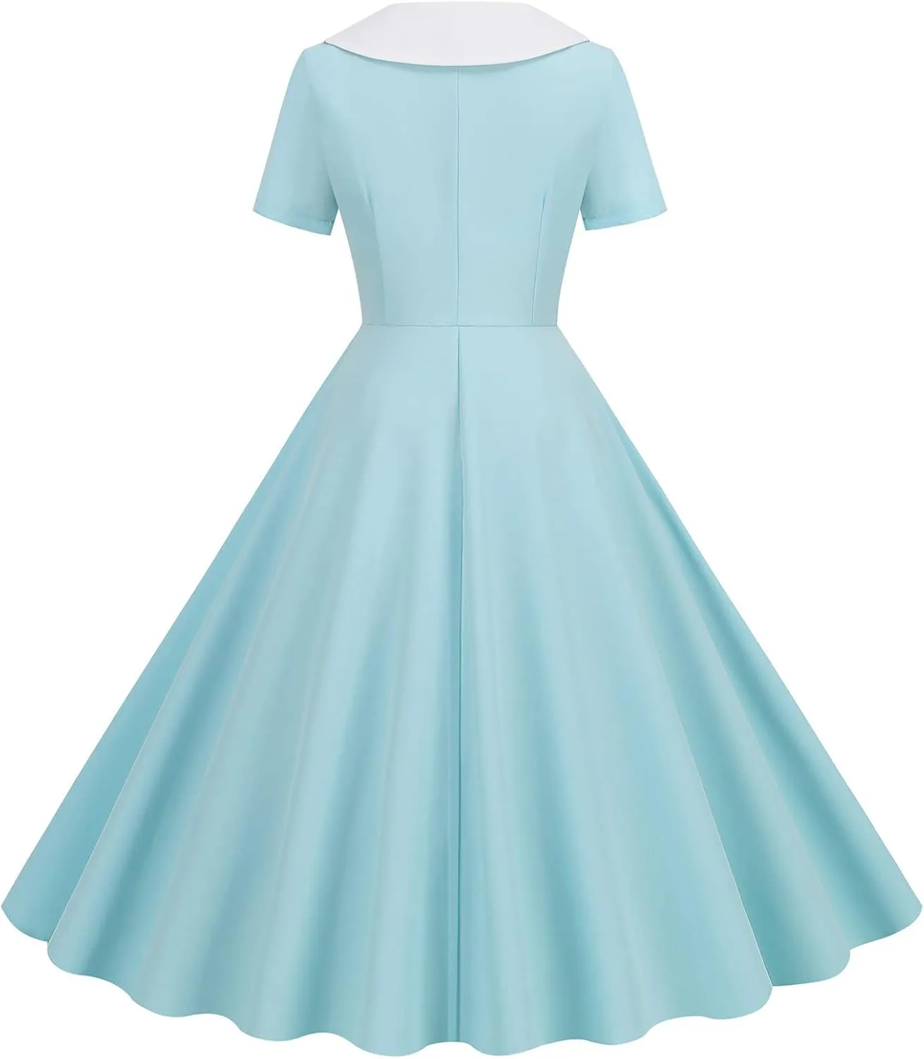 Women's Retro Dresses 60s Sailor Collar Short Sleeve Pinup Cocktail Dress Double Breasted Pleated A Line Swing Dress