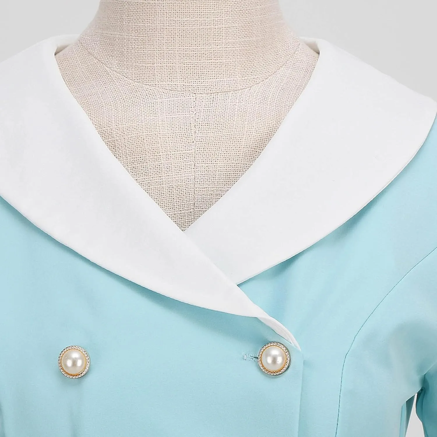 Women's Retro Dresses 60s Sailor Collar Short Sleeve Pinup Cocktail Dress Double Breasted Pleated A Line Swing Dress