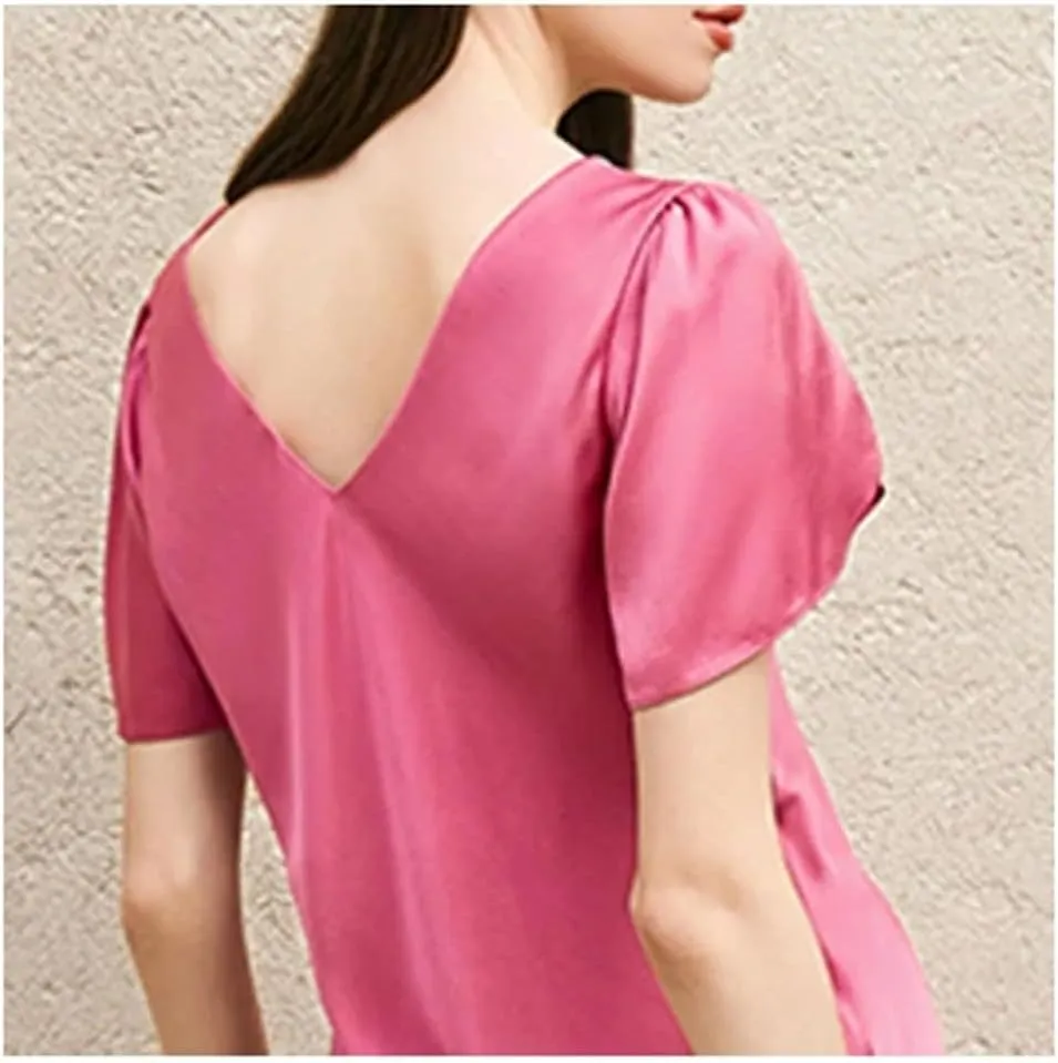 Women's Silk Champagne Set - Short Sleeve T-Shirt Wide Leg Casual Ensemble