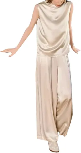 Women's Silk Wide Leg Set - Mulberry Sleeveless T-Shirt Pants Ensemble