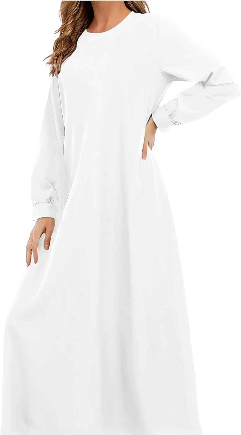 WSPLYSPJY Solid Color Zipper Abaya Muslim Dresses for Women Girls Pockets Islamic Prayer Clothes