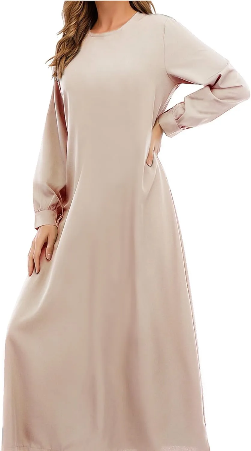 WSPLYSPJY Solid Color Zipper Abaya Muslim Dresses for Women Girls Pockets Islamic Prayer Clothes