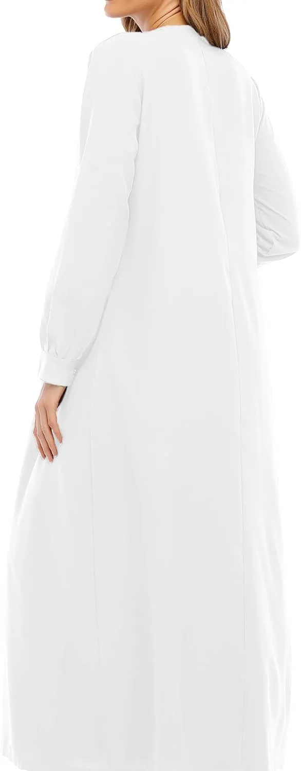 WSPLYSPJY Solid Color Zipper Abaya Muslim Dresses for Women Girls Pockets Islamic Prayer Clothes