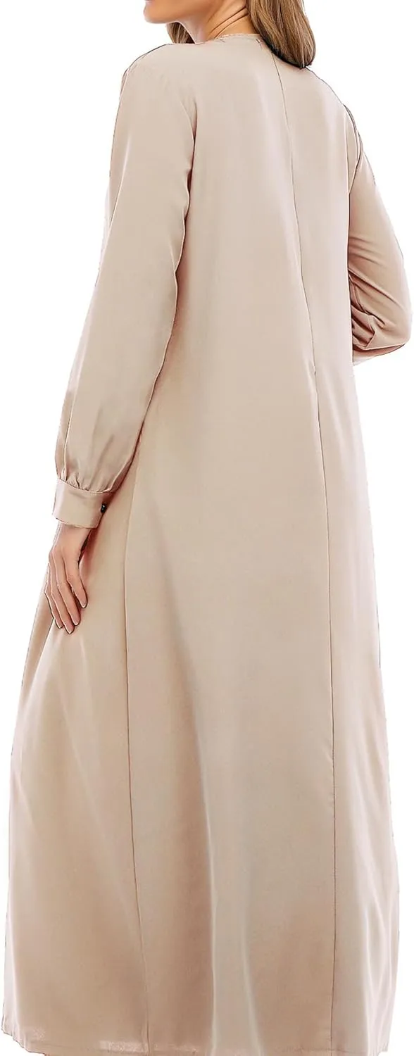 WSPLYSPJY Solid Color Zipper Abaya Muslim Dresses for Women Girls Pockets Islamic Prayer Clothes