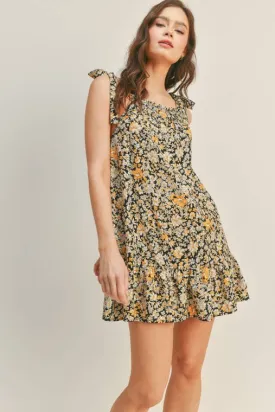 Yellow Black Floral Dress