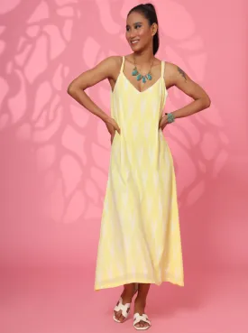 Yellow Cotton Printed Straight Loose Dress for Women