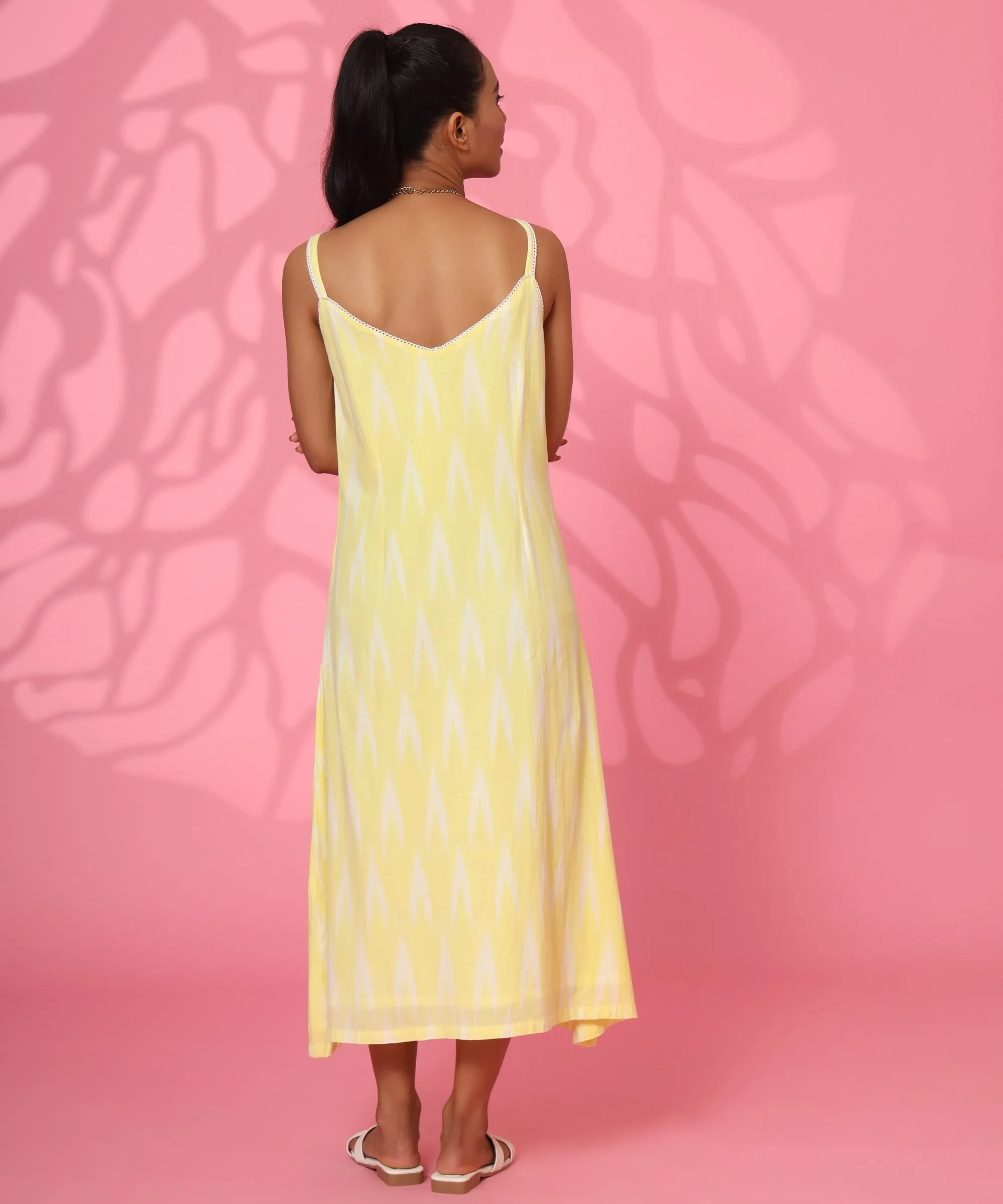 Yellow Cotton Printed Straight Loose Dress for Women