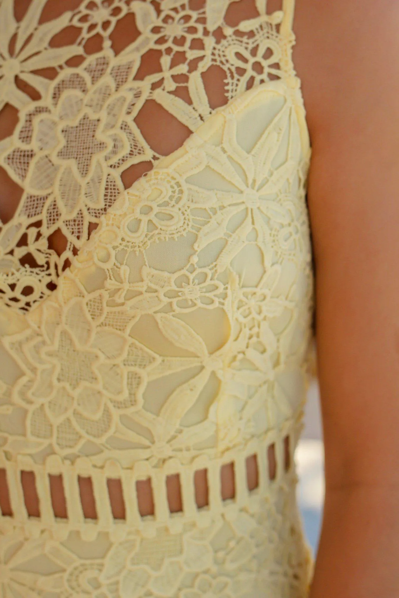 Yellow High Neck Crochet Short Dress