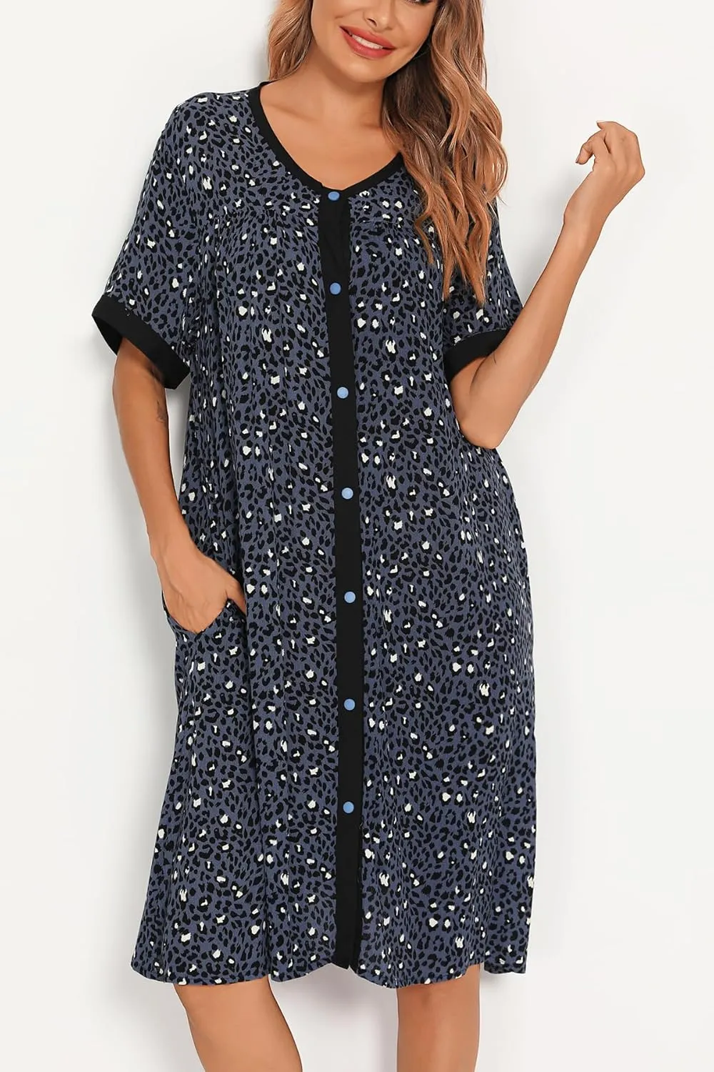 YOZLY House Dress for Women Short Sleeve House Coats Dusters Robe Moomoo nightgowns with Pockets