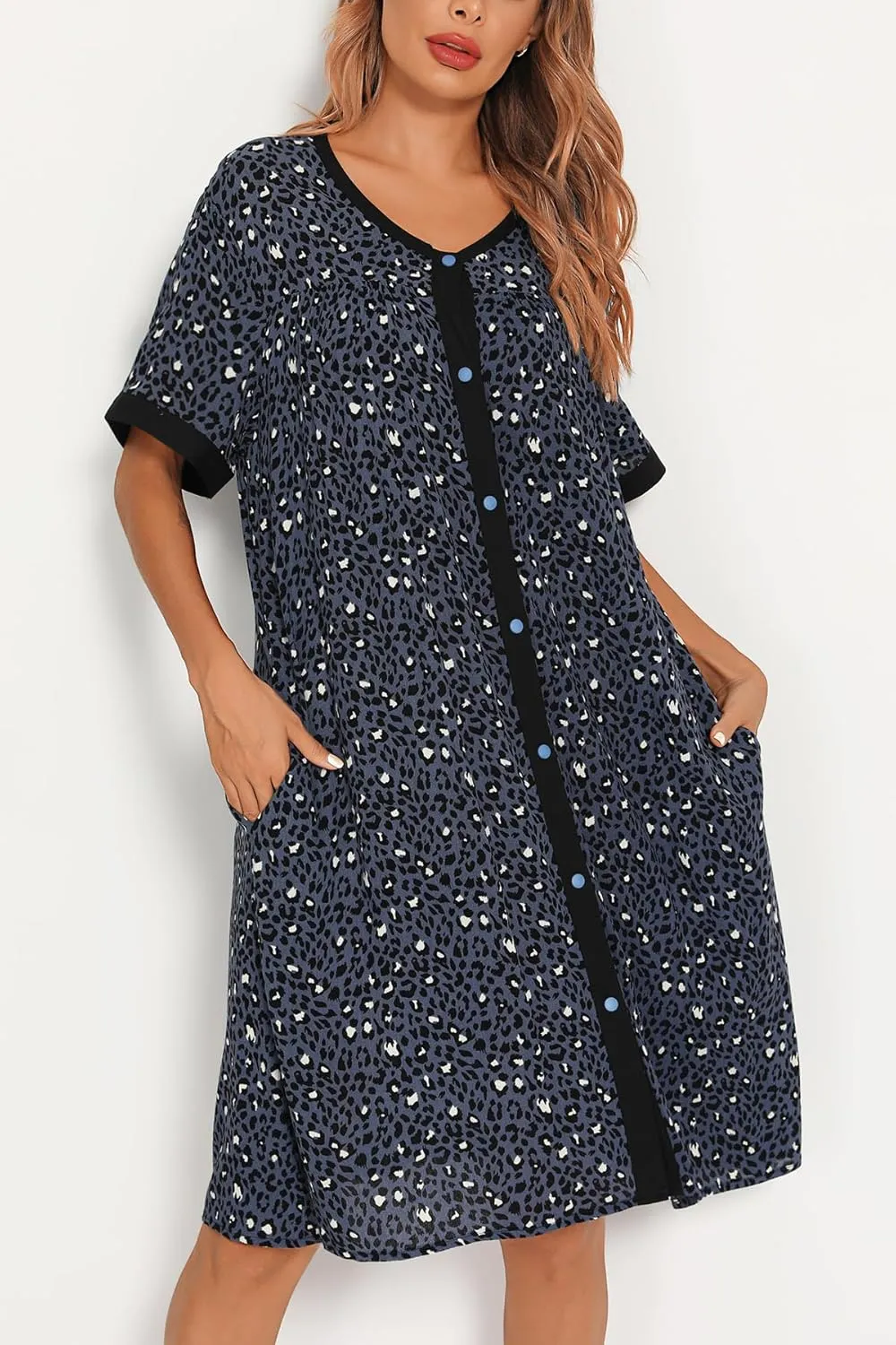 YOZLY House Dress for Women Short Sleeve House Coats Dusters Robe Moomoo nightgowns with Pockets