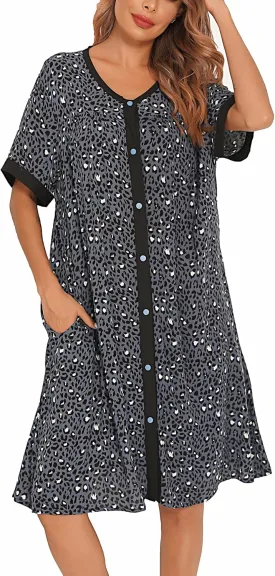 YOZLY House Dress for Women Short Sleeve House Coats Dusters Robe Moomoo nightgowns with Pockets