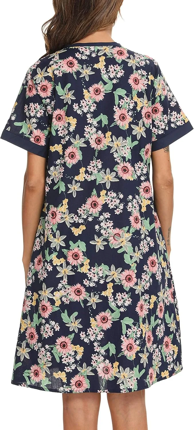 YOZLY House Dress for Women Short Sleeve House Coats Dusters Robe Moomoo nightgowns with Pockets