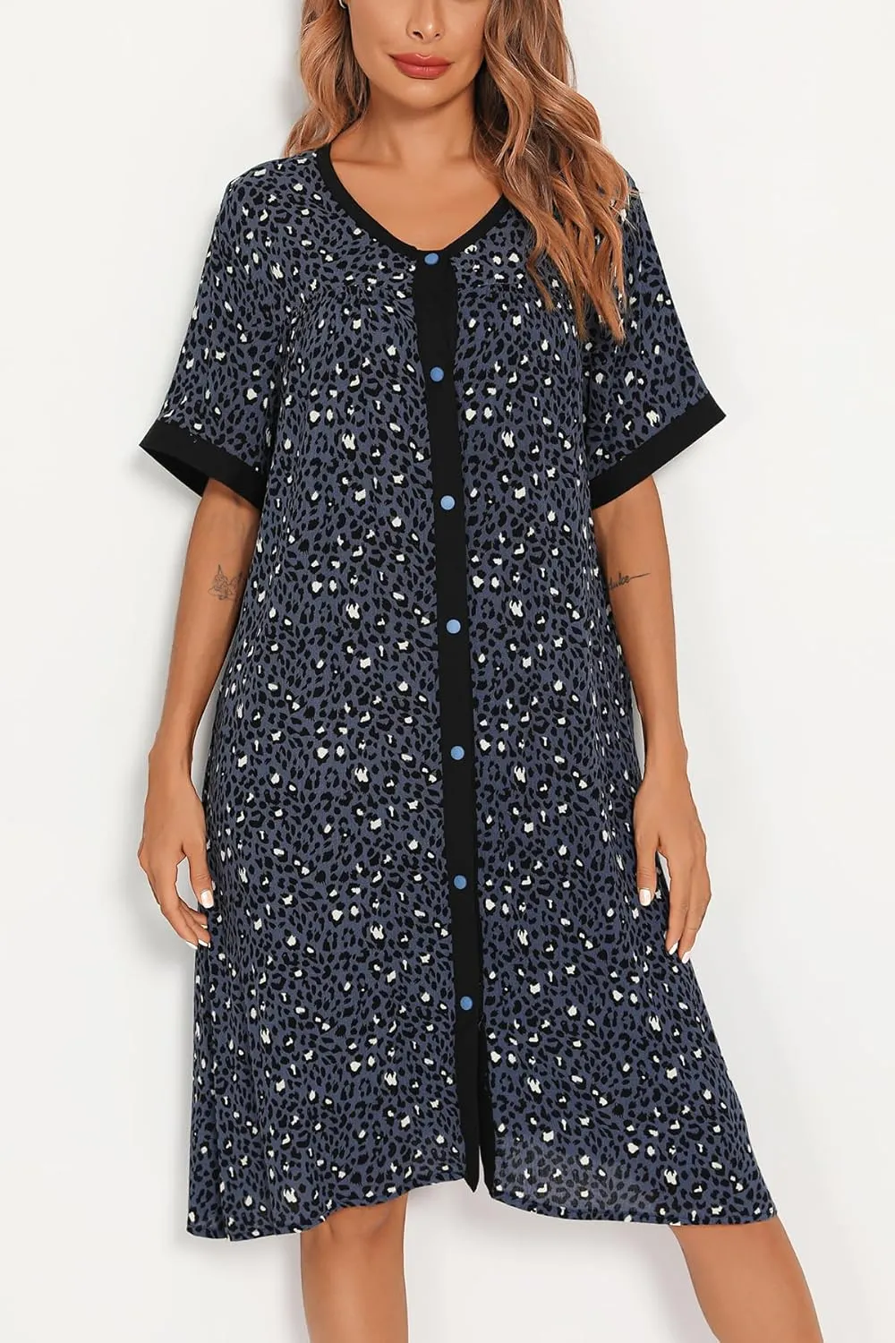 YOZLY House Dress for Women Short Sleeve House Coats Dusters Robe Moomoo nightgowns with Pockets
