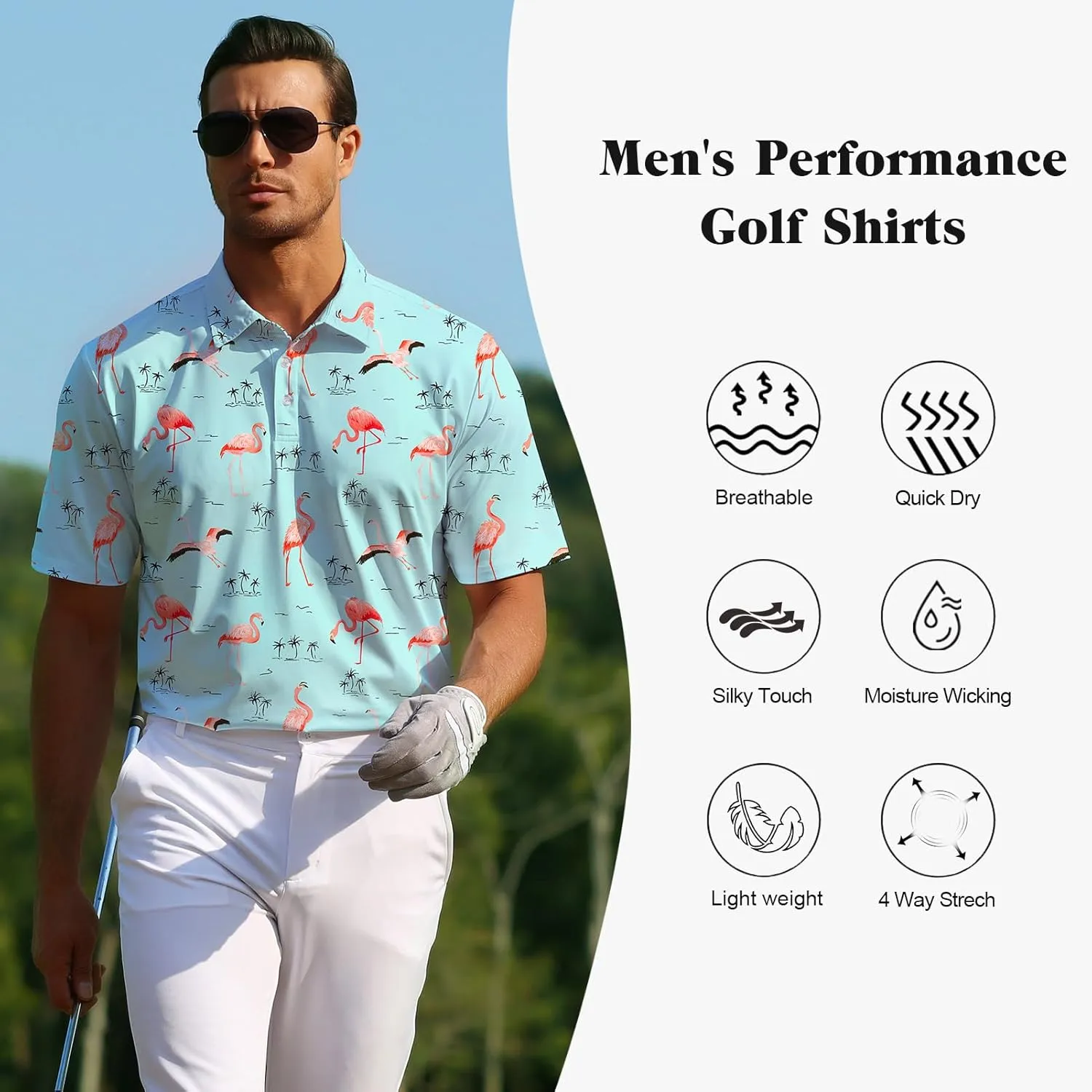 zeetoo Mens Golf Polo Shirt Hawaiian Polo Shirts for Men Moisture Wicking Dry Fit Soft Breathable Short Sleeve 4-Way Stretch