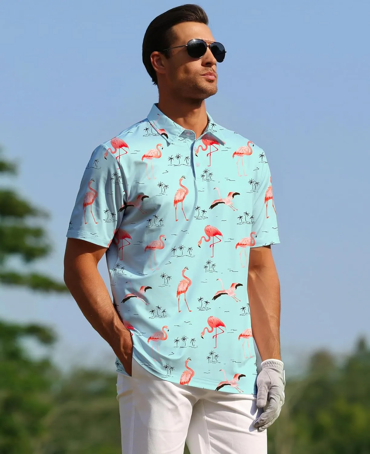 zeetoo Mens Golf Polo Shirt Hawaiian Polo Shirts for Men Moisture Wicking Dry Fit Soft Breathable Short Sleeve 4-Way Stretch